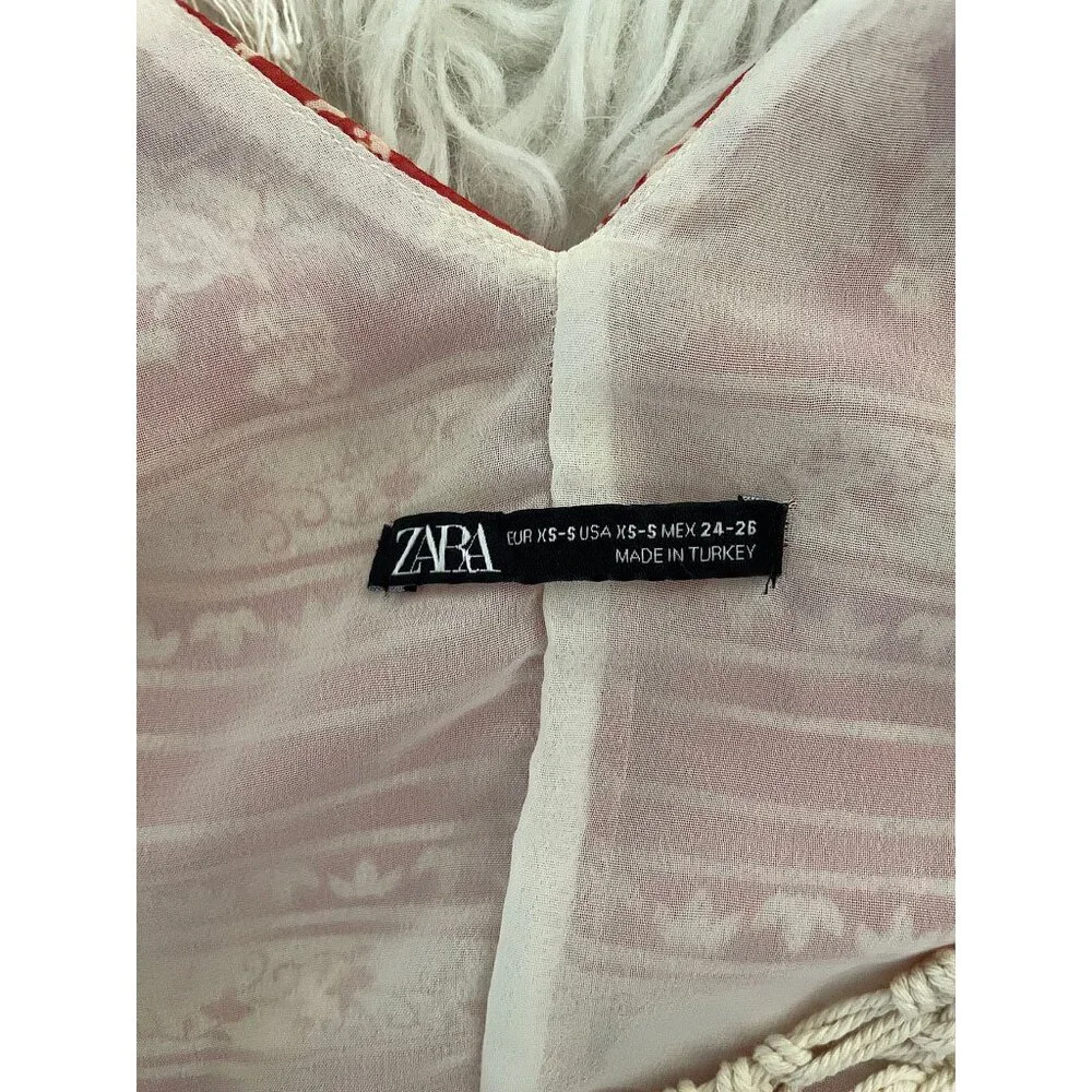 ZARA Boho Floral-Patch Maxi Dress with Crochet Neck and Fringe XS/S - Picture 16 of 16